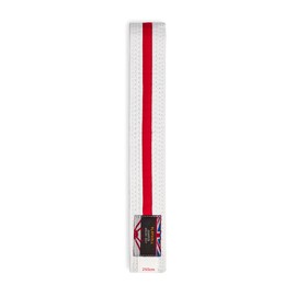Playwell Martial Arts Cotton White Belt With Coloured Stripes Grading Belt - (Karate, Judo Taekwondo) (White Belt With Red Stripe, 320cm)