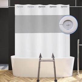 Split Shower Curtain for Bath Transfer Benches, Polyester Fabric See Through Shower Curtain with Window, No Hooks Bath Curtain,80x80 inch White