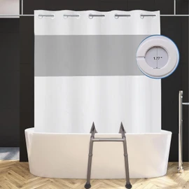 Split Shower Curtain for Bath Transfer Benches, Polyester Fabric See Through Shower Curtain with Window, No Hooks Bath Curtain,80x80 inch White