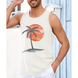 Runcati Mens Workout Tank Tops Sleeveless Shirts Palm Tree Vintage Style T-Shirt White