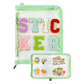 Reusable Sticker Book With Chenille Letters,Sticker Organizer Binder Storage Display Book Collecting Album Sticker Keeper Holder Organizer with Zipper,A5 Sticker Album for Collecting Sticker (Green)