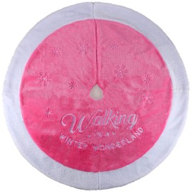 yuboo Valentine Pink Tree Skirt,36" Luxury Faux Fur with Embroidered Snowflakes for Xmas Party and Holiday Decorations,Washable