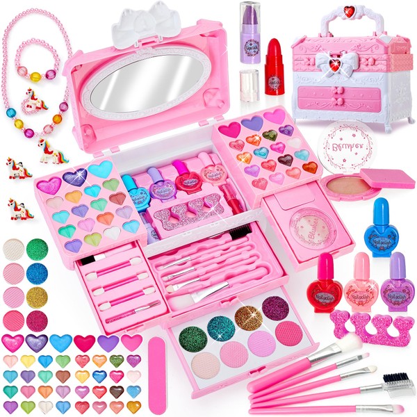 Lubibi Kids Makeup Set for Girls, 67 PCS Washable Kids Make Up Toys With Necklace, Non-Toxic Makeup Set With Cosmetic Case, Real Girls Makeup Set Christmas Birthday Gifts for 4-10 Year Old Girls