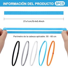 5 Bandas para el Cabello Deportivas, Paquete Diadema Deportiva Antideslizante, Banda para la Cabeza Elástica Ligas Deportivas para Cabello Banda para 