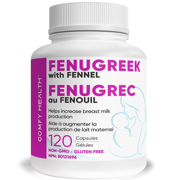 COMFY HEALTH Fenugreek Breastfeeding Capsules with Fennel for Lactation, 2300 mg, 120 Capsule, 120 Servings, Pills for Women, Non-GMO, Gluten Free, Seeds Extract Supplements, Fenugrec