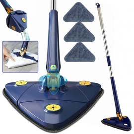 360° Rotatable Adjustable Cleaning Mop Extendable Triangle Mop with Long Handle Hand Twist Quick Dry Multifunctional Microfiber Wet and Dry Clean Floor Wall with 3 Replacement Pads
