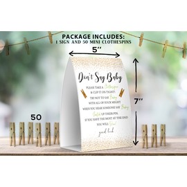 Don't Say Baby Set - One 5x7 Sign and 50 Mini Clothespins, Baby Shower Games, Baby Shower Decoration, Gender Neutral Baby Shower - MsJb035