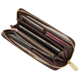 Veki Women's Wallet Double Zipper Pocket Wallets with Wrist Strap, Leather Credit Card Purse for Women Men, Monolayer-black, Simple