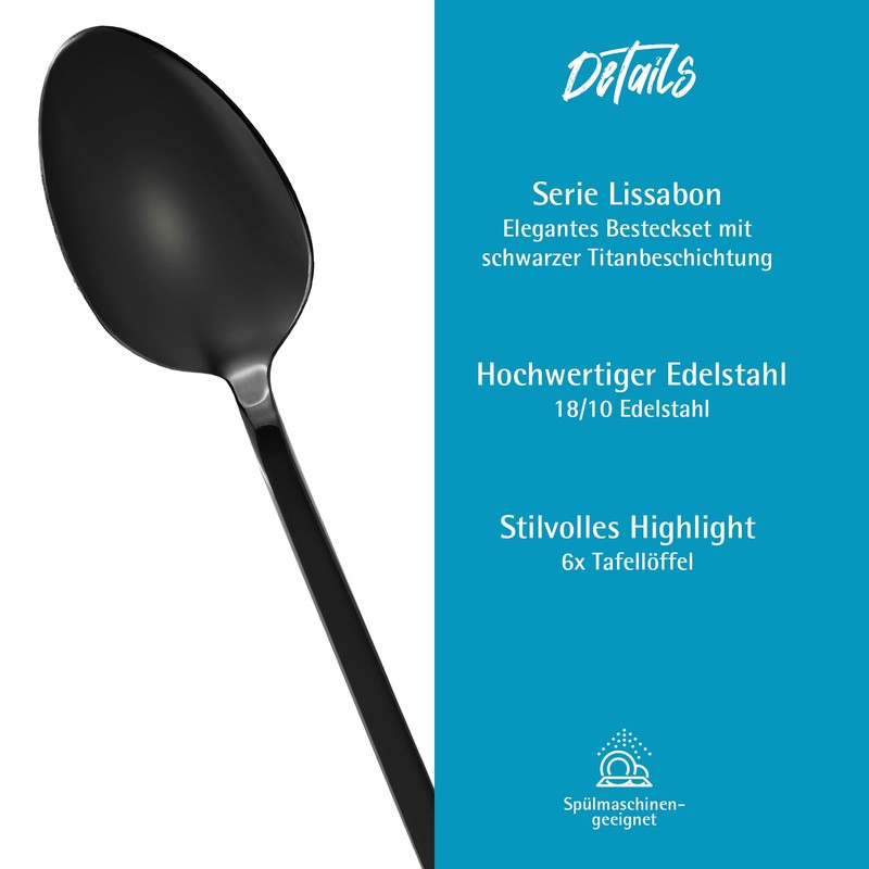 GRÄWE Table Spoon, Soup Spoon, 6-Piece Dinner Spoon, Cutlery Set,