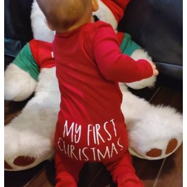BULINGNA Newborn Baby Girl Boy My First Christmas Jumpsuit Long Sleeve Letters Print Footies Romper with Zipper Fall Clothes (Red, 6-12 Months)