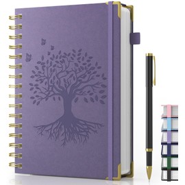 Smarpau A5 Spiral Notebook, 240 Pages Hardcover Journals for Women with 100gsm No Bleed Paper, PU Leather Notepad for Work School Office, 14.5 x 21cm - Purple