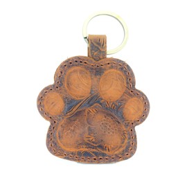 JJNUSA Dog Paw Leather KeyChain Gift Women Men Key Rings Puppy Doggie Lover Accessories, Flower Brown, Medium