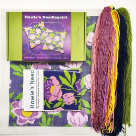 Howie's Needlepoint Needlepoint Kits for Adults, Pillow Front Cross Stitch Kit with Embroidery Pattern on Canvas, Yarn, 2 Needles and Instruction, 16 x 16inch(Pink Tulips-Dark)