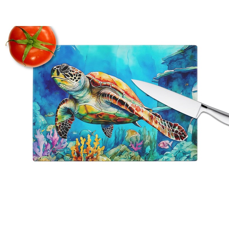Caroline's Treasures DAC2805LCB Loggerhead Sea Turtle Glass Cutting Board Large