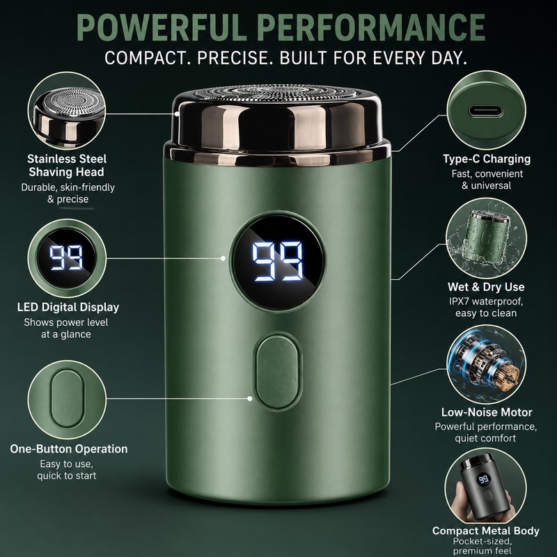 Mini Electric Shaver for Men – Type-C Rechargeable Wet &