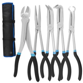 LEJOSTOL 5 PCS Extra Long Needle Nose Pliers Set, 11" Long Reach Diagonal Pliers, Straight Pliers, 45°& 90°Bent Nose Pliers, Circle Nose Pliers, Ideal for Precision Work in Narrow Areas