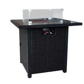 Hodiax Propane Gas Fire Pit Table, 55000 BTU Rectangular Fire Pit with Glass Wind Guard Aluminum Top for Outside Patio Deck Garden Backyard (Yellow, Rectangle)