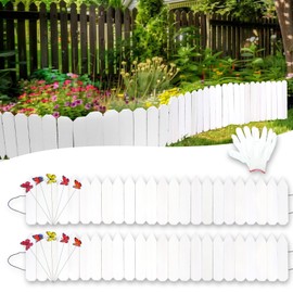 YPshuye Wooden Garden Fence Outdoor Landscape Edging Flexible Wooden Fence with Decorative Design for Garden Yard Flower Bed Planting Border Tree Fence - White - 9" H x 3.96 Ft L 2 Pack