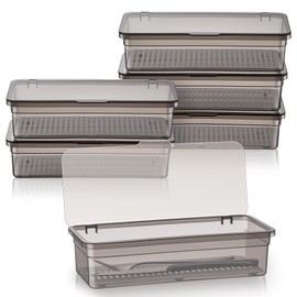 Remerry 6 Pcs Flatware Tray with Lid and Drainer, Plastic Utensil Organizer, Kitchen Cutlery Transparent Storage Box with Lid and Drain Rack, Drawer Tableware Storage Box for Home and Travel (Grey)