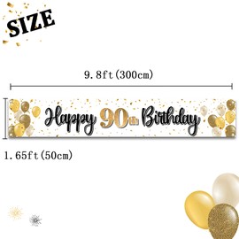 LASKYER Happy 90th Birthday Yard Sign Banner - Cheers to Ninety Years Old Birthday Home Outdoor Yard Sign Backdrop,90th Birthday Party Decorations.(9.8ft x 1.6ft)