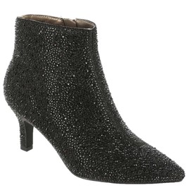 Masseys Women's Ursula Rhinestone Studded Dress Bootie, 8.5 W (Wide), Black