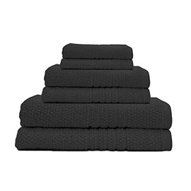 Stylish 6 Black Cotton Bath Towels, Ultra-Plush Texture, Ribbed Style Border, 450 GSM, Terry Weave, Luxurious & Strong | All Season Highly Absorbent Pretty Coal Shade Super Thick Plush