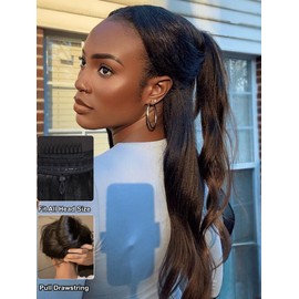 UNICE EasiContour Yaki Loose Wave V Part Wig Human Hair with Drawstring Minimal/No Leave Out Glueless Upgrade U Part Human Hair Clip In Half Wig Chestnut Brown Ombre 16 inch