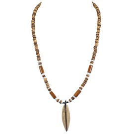 BlueRica Wood Surfboard on Tiger Brown Coconut Shell Beads Necklace