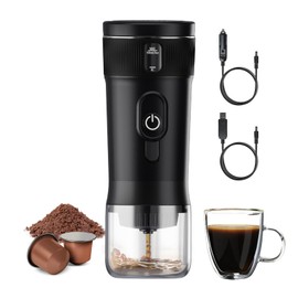 ABIRDAY Portable Coffee Maker Mini Espresso Coffee Machine 100W Car Coffee Maker Self-Heating Travel Espresso Coffee Machine for NS Capsule & Ground Coffee for Car Camping, RV, Hiking, Black