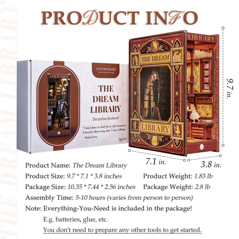 Dolphin Island Miniature Library DIY Book Nook Kit for Adults,