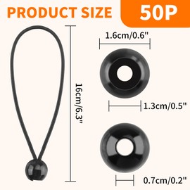 Zosenyer Bungee Cords with Ball, Pack of 50 Tarpaulin Fasteners, 15 cm, Tarpaulin Tensioners for Tarpaulins, Tents, Gazebos, Banners and