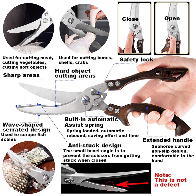 ANDONG Kitchen Scissors, Heavy Duty Professional Poultry Shears, Stainless Steel
