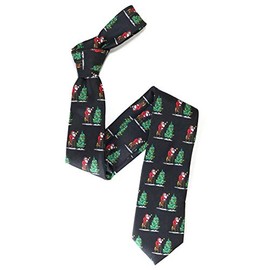 The Tie Co™ Premium Christmas Secret Santa/Reindeer/Sleigh Heavyweight Novelty Gift Neck Ties (7 - Santa Tree Black)