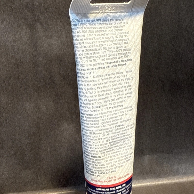 American Sealants ASI #502 SILICONE HIGH PERFORMANCE SEALANT ADHESIVE,2-Pack! FOOD