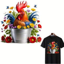 2pcs Bucket Chicken Iron On Transfers for T-Shirts Rub on Transfers Stickers Vinyl Ready to Press Stickers Iron on Decals for T-Shirts Clothing Hoodie DIY Crafts