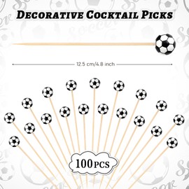 100 Pcs Soccer Toothpicks, 4.72 Inch Soccer Cocktail Picks for Appetizers, Long Bamboo Toothpicks, Decorative Toothpicks Skewers for Holiday Birthday Party Decorations (Soccer 3D)