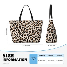 AMORVITA Large Beach Travel Tote Bag for Women - Waterproof Sandproof Lightweight Gym Pool Bag with Zippered Pockets, Leopard Print Bag for Gifts