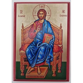 Wooden Greek Orthodox Christian Icon Jesus Christ the Savior of the World (4.5" x 6.5")
