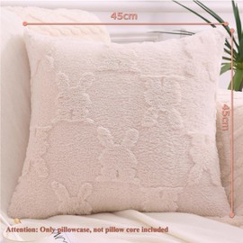 2Pcs Easter Rabbits White Throw Pillow Cover,18x18 Inch Set of Soft Bunny Rabbit Pattern Decor Pillowcases,White Rabbit Soft Plush Faux Fur Jacquard Throw Pillows for Happy Easter Spring Couch Decor