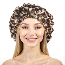 YBEATY Reusable Shower Cap for Women Leopard Shower Caps Large Size Waterproof Showering Cap with Elastic Band Double Layer Bonnet Hair Caps for Women All Long Hair Braids Spa Home Salon Bathing