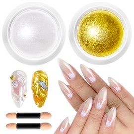 Gold Chrome Nail Powder BISHENGYF -【Magic Mirror Effect】 Pearl Chrome Nail Powder White Clear Aurora Mermaid Iridescent Nail Chrome Powder Pigment Glitter Dust for Manicure Decroation DIY