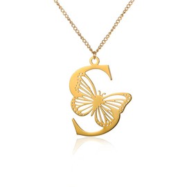 BlingNuts Butterfly Initial S Necklace for Women Gold Letter Pendant Butterflies Necklace