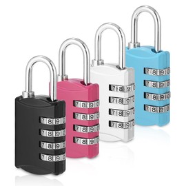 Pack of 4 Combination Padlocks, Small Combination Lock, Lock with Combination Code, Made of Zinc Alloy, Weatherproof, Combination Lock, 4 Digit, for School, Locker, Shed, Garden, Gym