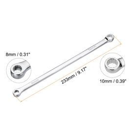 sourcing map 2pcs Double End Box Wrench 8 x 10 mm Metric 12 Point 0 Degree Offset Extra Long Double End Box Ratcheting Wrench Carbon Steel Polished Long Spanner Tools for Repairs