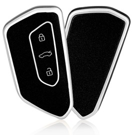 OFFCURVE Car Key Cover Car Key Case Key Fob Cover Car Key Protector with Glitter Compatible with VW Volkswagen Golf 8 Seat Leon Tarraco Ateca Skoda Octavia Cupra Formentor Born (Black Silver)
