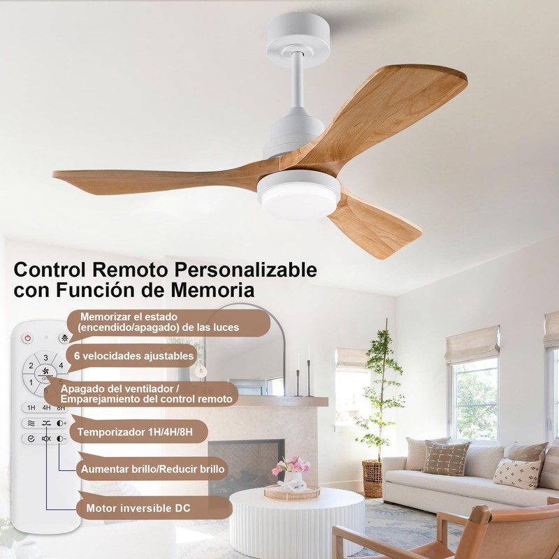 BOJUE 42 Inch White Ceiling Fans with Lights and Remote,Dimmable