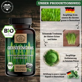 Barley Grass Capsules Organic 180 Pieces 3000 mg per Daily Dose Important: 100% Certified Organic Goods I From Controlled Organic Cultivation I Vegan and No Additives -DE- SCHEUNENGUT®