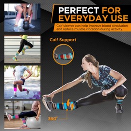 Doc Miller Manga de Compresión Para Pantorrillas (1 par) 20-30 mmHg Medias de Compresión Mangas Para Ejercicio, Recuperación, Dolor, Varices y Calambres en Piernas (Negro Azul Gris Blanco, Mediano)