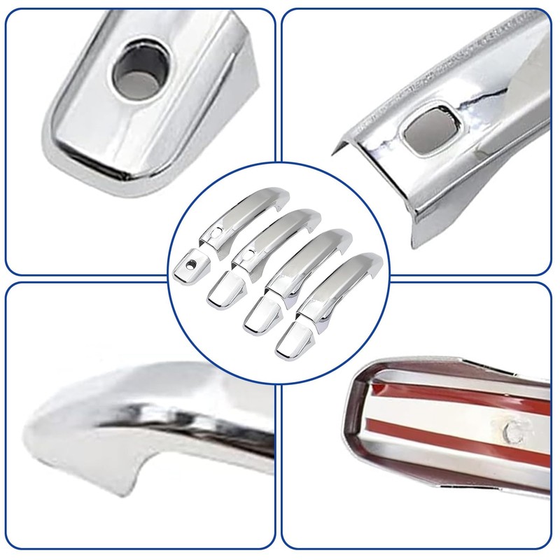FZJDSD 4Pcs Chrome Door Handle Cover Trim with 2 Smartkey