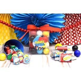 Amanda Creation Superhero Birthday Party Sticker Bundle Kit for Boys - 429 pieces!!! Includes 60 2" Circle Stickers for Favors & Goodie Bags, 45 Mini Candy Bar Wrappers & 324 Candy Kiss Stickers